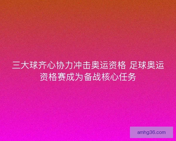 三大球齐心协力冲击奥运资格 足球奥运资格赛成为备战核心任务