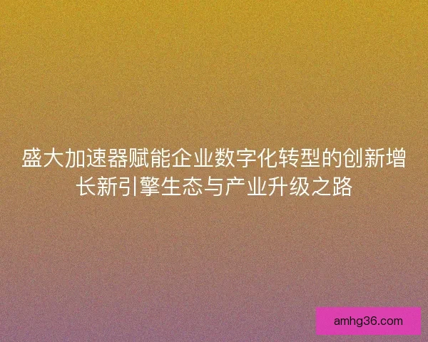 盛大加速器赋能企业数字化转型的创新增长新引擎生态与产业升级之路 盛大加速器赋能企业数字化转型的创新增长新引擎生态与产业升级之路