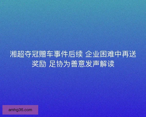 湘超夺冠赠车事件后续 企业困难中再送奖励 足协为善意发声解读